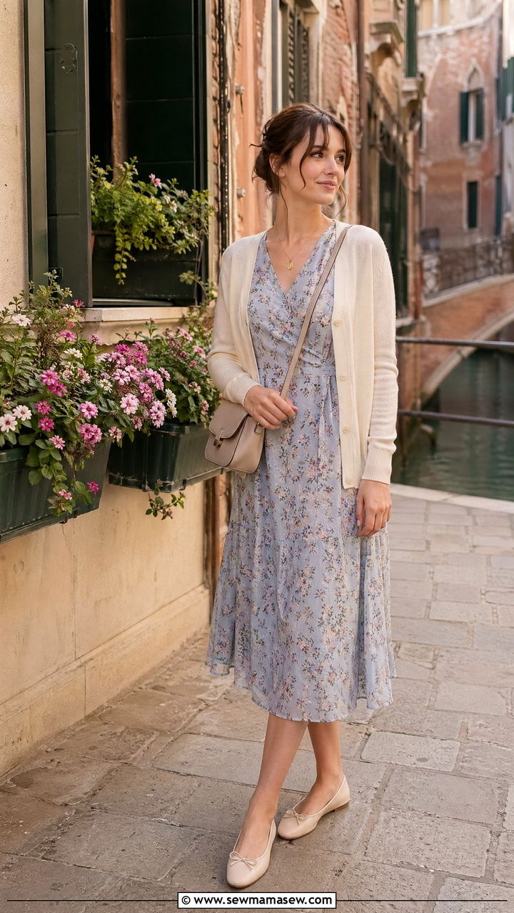 Venice Spring Floral Dress And Cardigan - 35 Venice outfit ideas