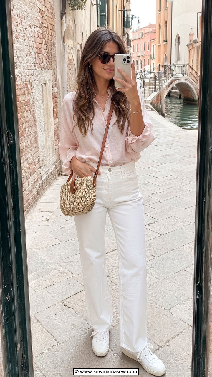 Venice Spring White Jeans And Blouse - 35 Venice outfit ideas