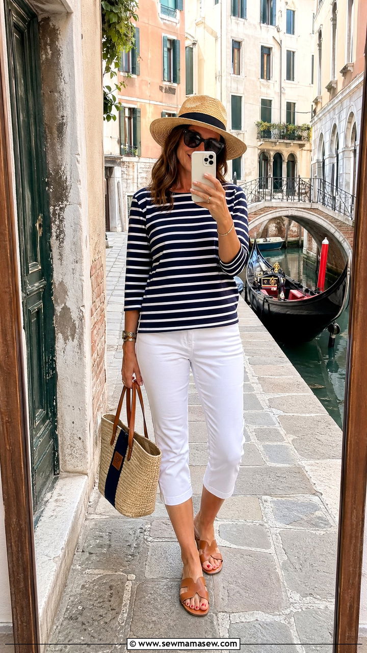 Venice Striped Top With White Capris - 35 Venice outfit ideas