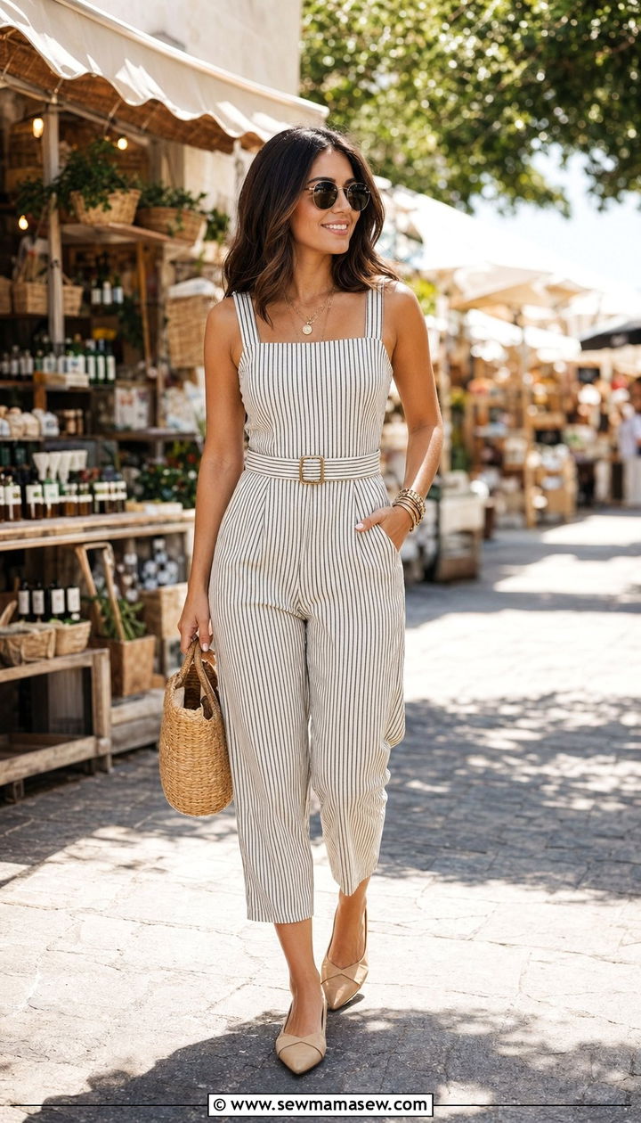 Vertical striped jumpsuit outfit for petite - 35 Petite outfit ideas hacks