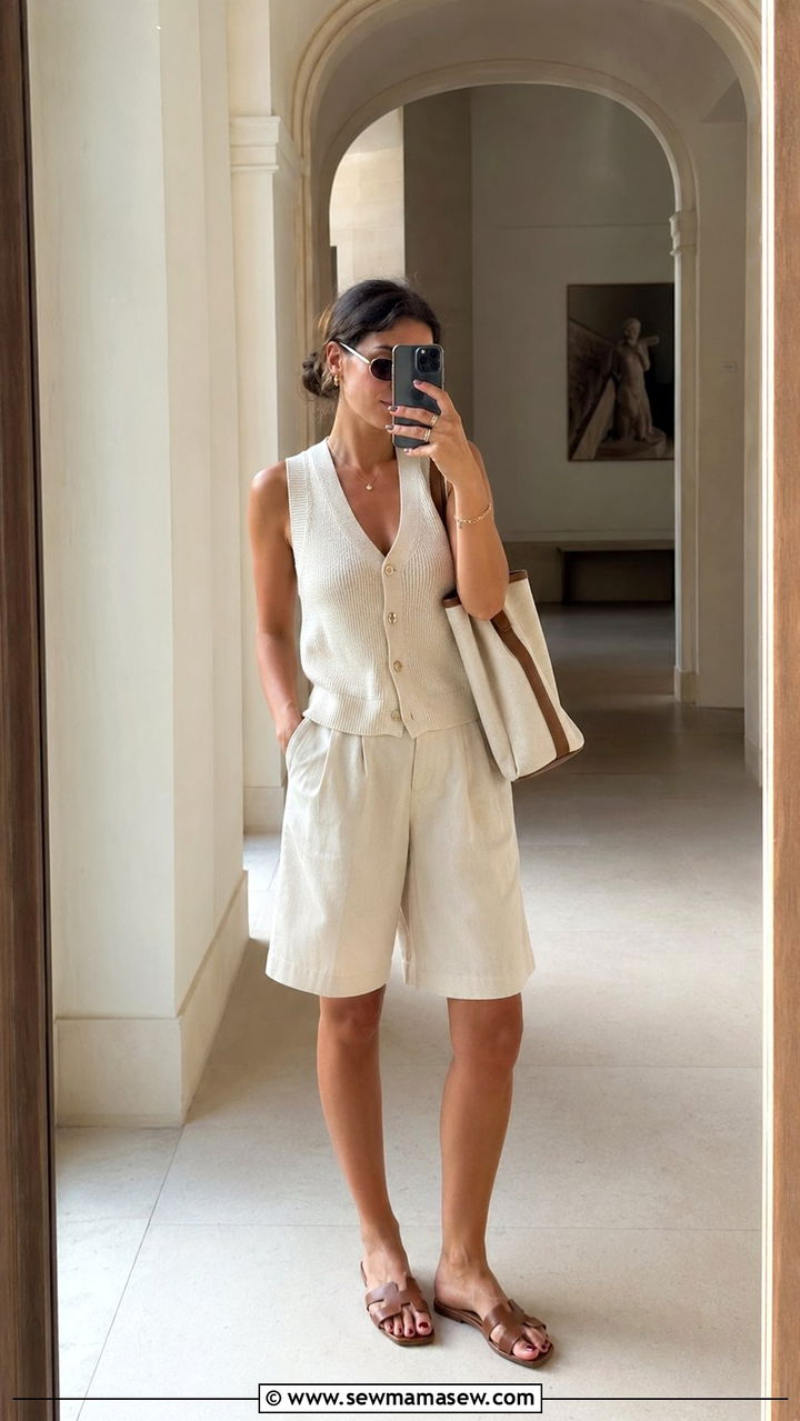 Vest Top And Bermuda Shorts Outfit - 35 Paris summer outfit ideas