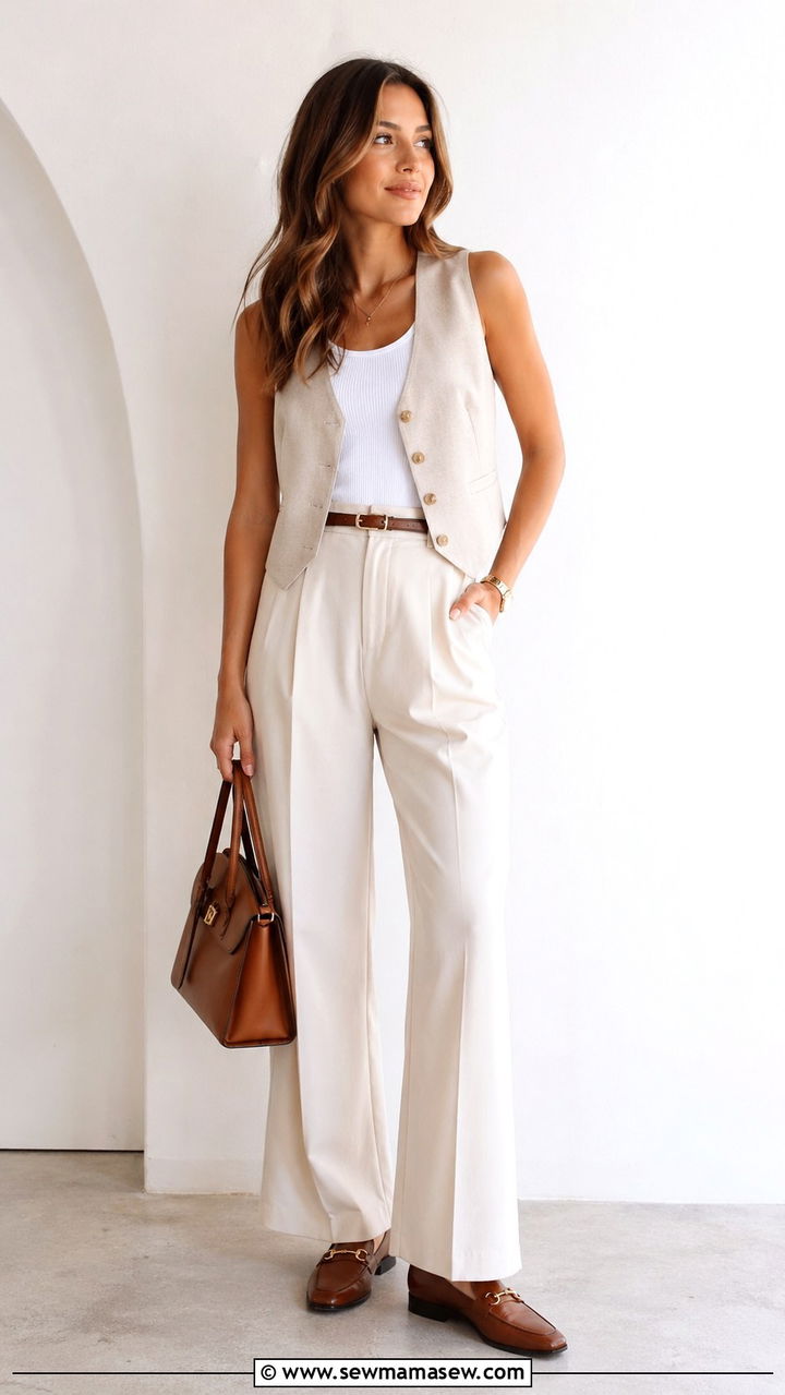 Vest Top With High Waisted Trousers And Loafers - 30 spring elevated casual outfit ideas