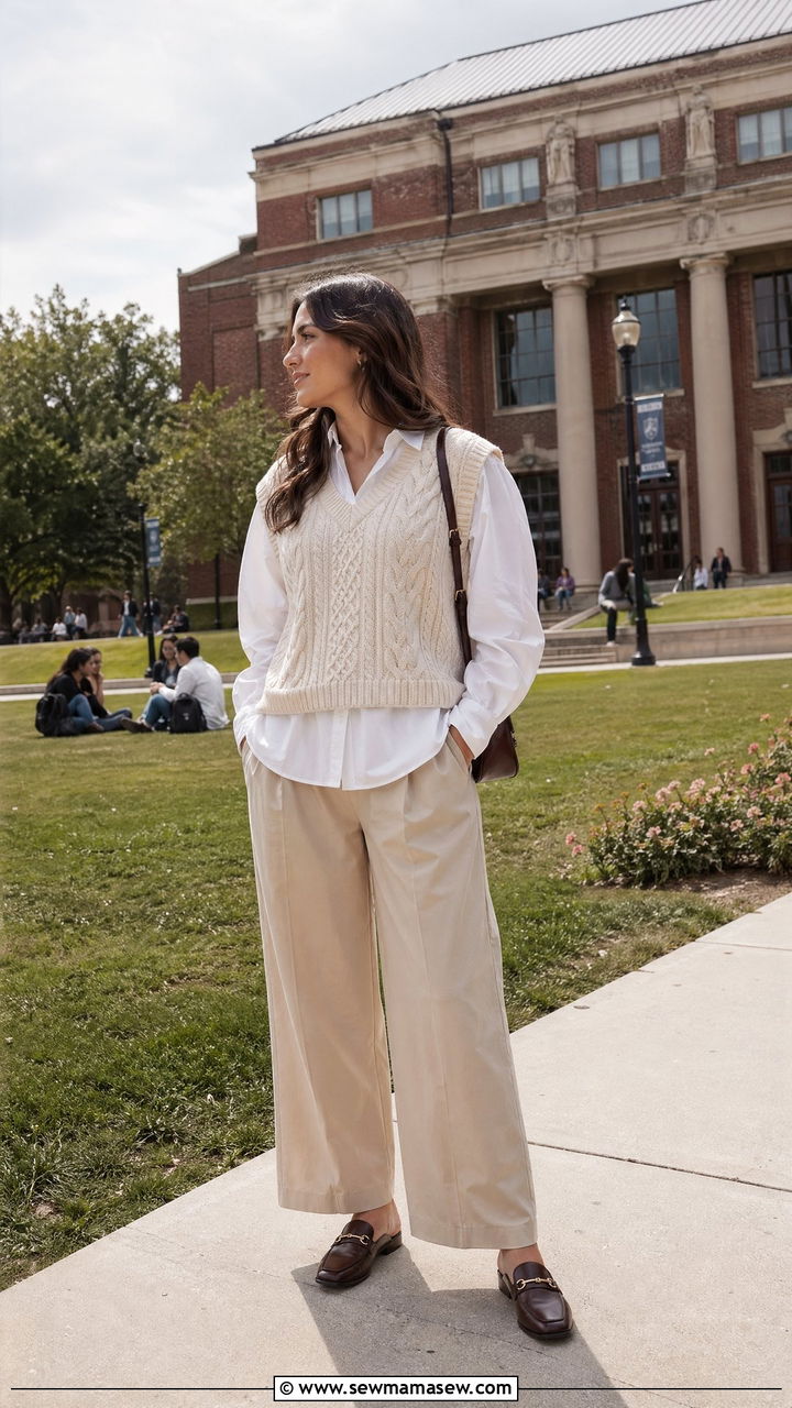 Vest and wide leg chinos spring teacher outfit - 35 spring outfits for teachers