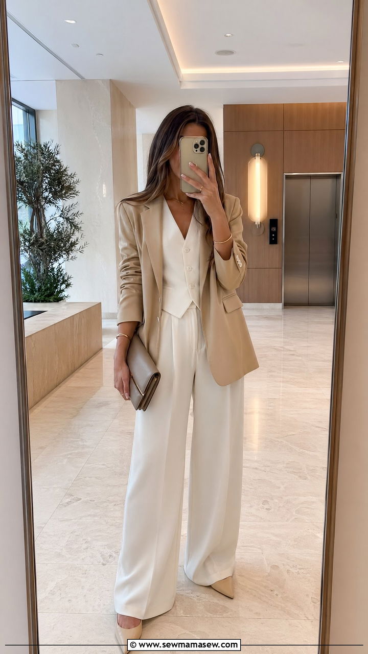 Vest top with wide leg trousers and a blazer outfit - 35 Smart casual outfit ideas for women