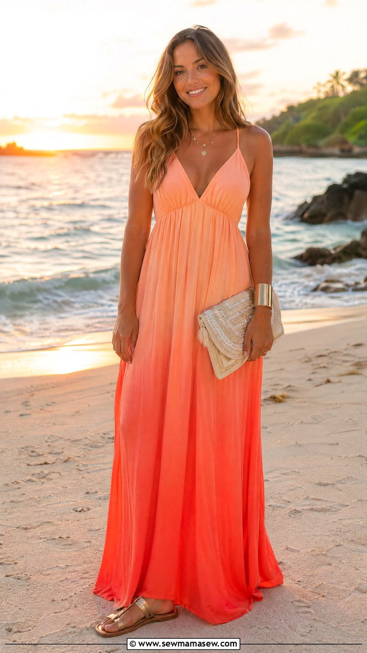 Vibrant Ombre Beach Dress With Metallic Accents - 35 cute beach vacation outfits
