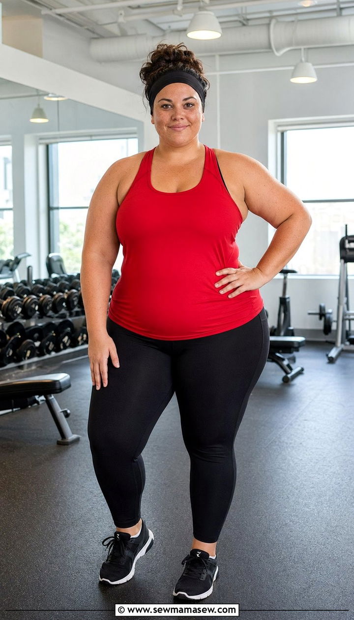 Vibrant Red Top and Black Leggings Gym Look - 35 Plus size gym outfit ideas