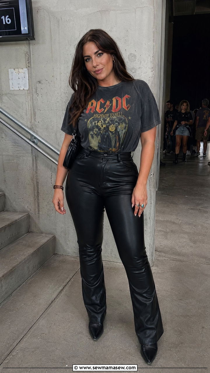 Vintage Band Tee and Leather Pants Curvy Concert Look - 35 Concert outfits for curvy women