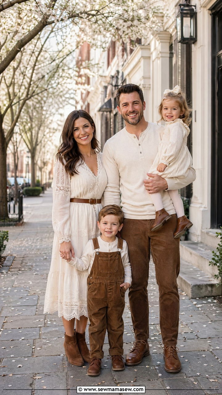 Vintage Cream and Chocolate Brown Family Look - 35 spring family photo outfit ideas