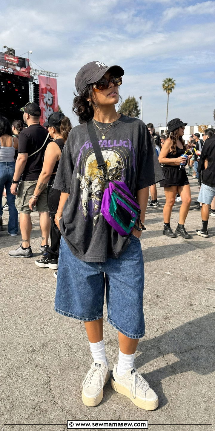 Vintage Graphic Tee with Baggy Jorts and Platform Sneakers - 30 What to wear to a summer festival