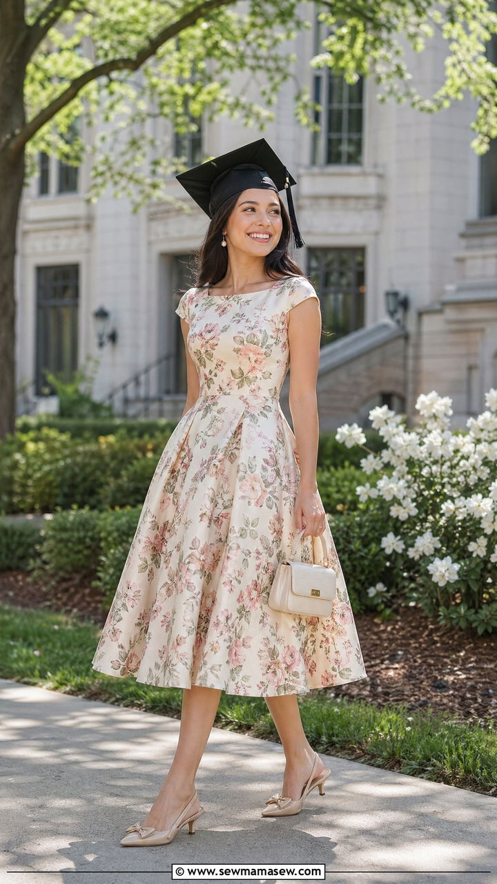 Vintage Inspired Tea Dress With Kitten Heels - 35 Summer graduation outfits
