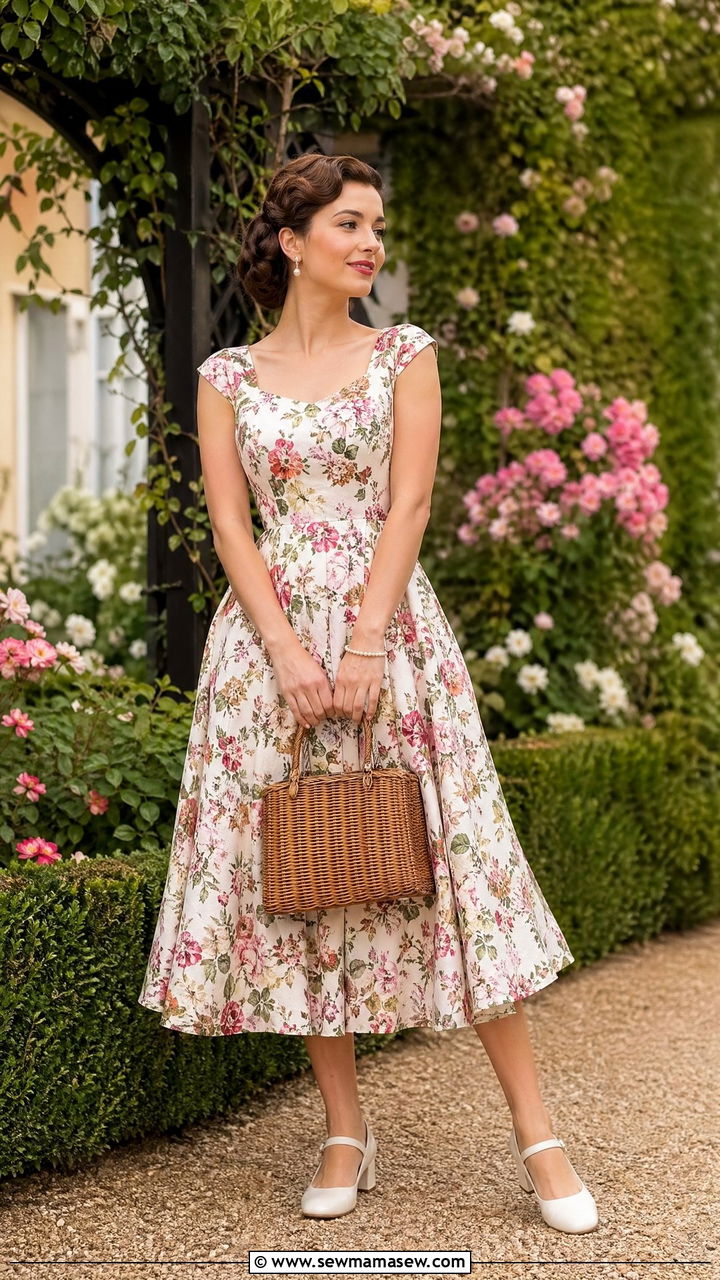Vintage Inspired Tea Dress With Mary Jane Heels - 35 Sorority semi formal outfit ideas
