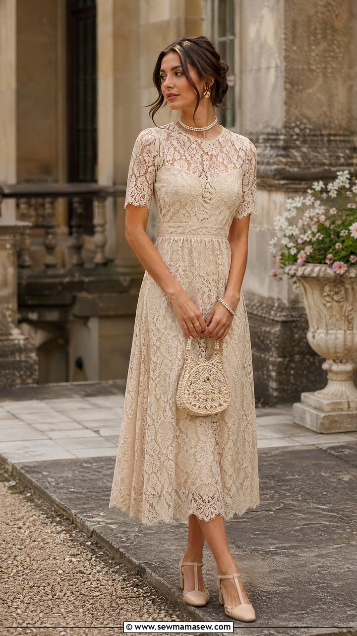 Vintage Lace Midi Cottagecore Wedding Guest Dress - 35 Cottagecore wedding guest outfits