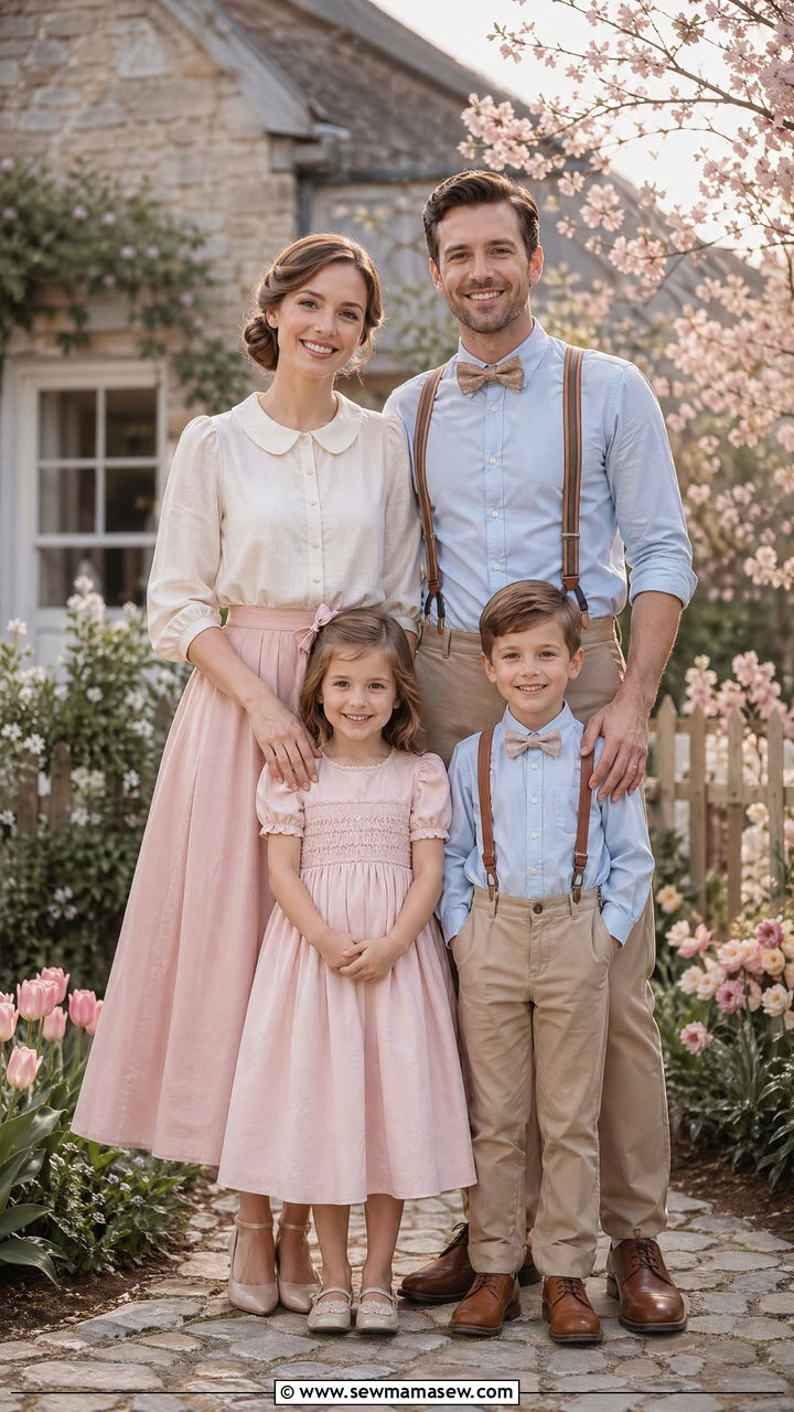 Vintage Pastel Family Picture Look - 35 spring family photoshoot outfit ideas