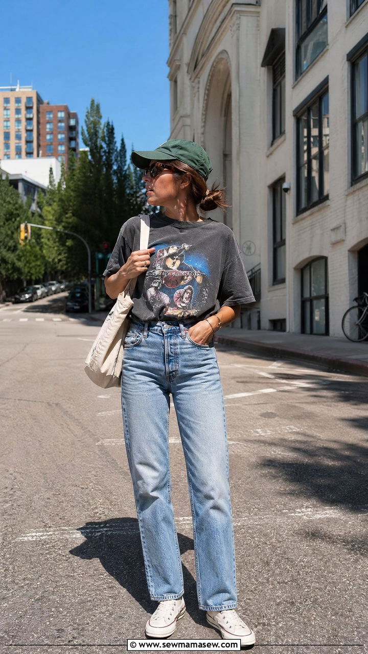 Vintage Straight Leg Jeans With Washed Graphic Tee Summer Outfit - 35 Summer outfit essentials 2026