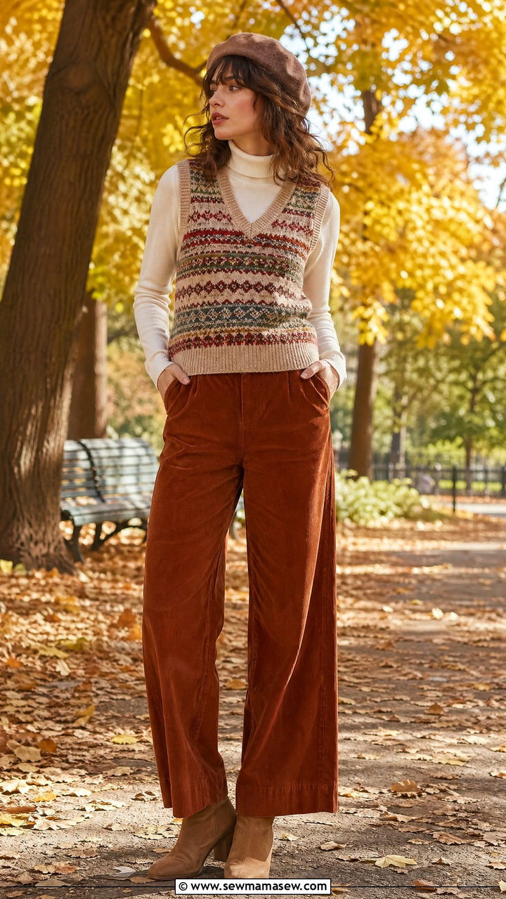 Vintage Sweater Vest And Corduroy Pants - 35 Sweater vest outfit ideas