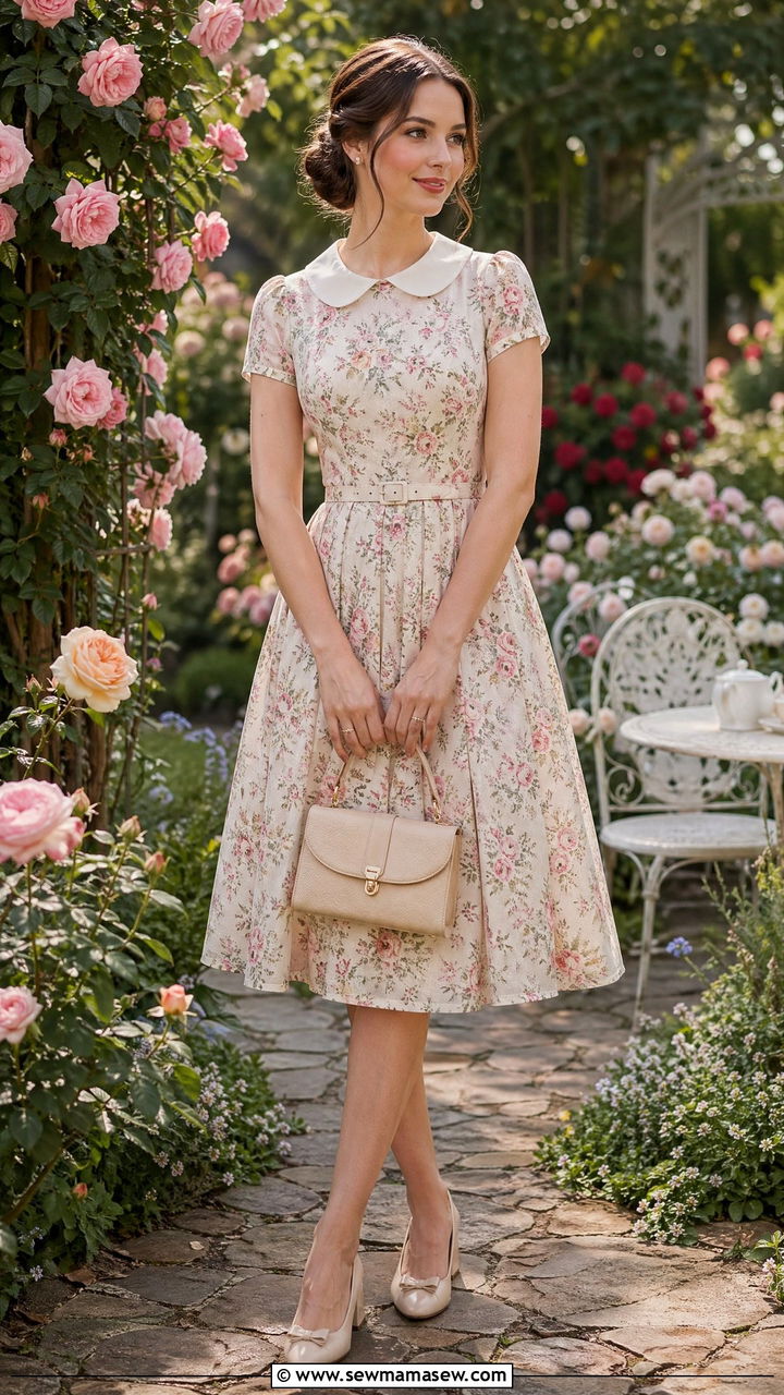 Vintage Tea Dress With Low Heels - 35 summer garden party outfit ideas