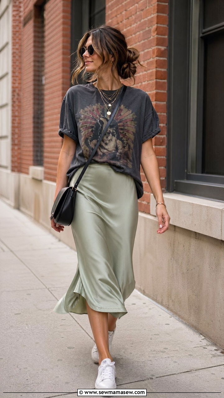 Vintage band tee and midi skirt spring outfit - 35 Vintage spring outfits