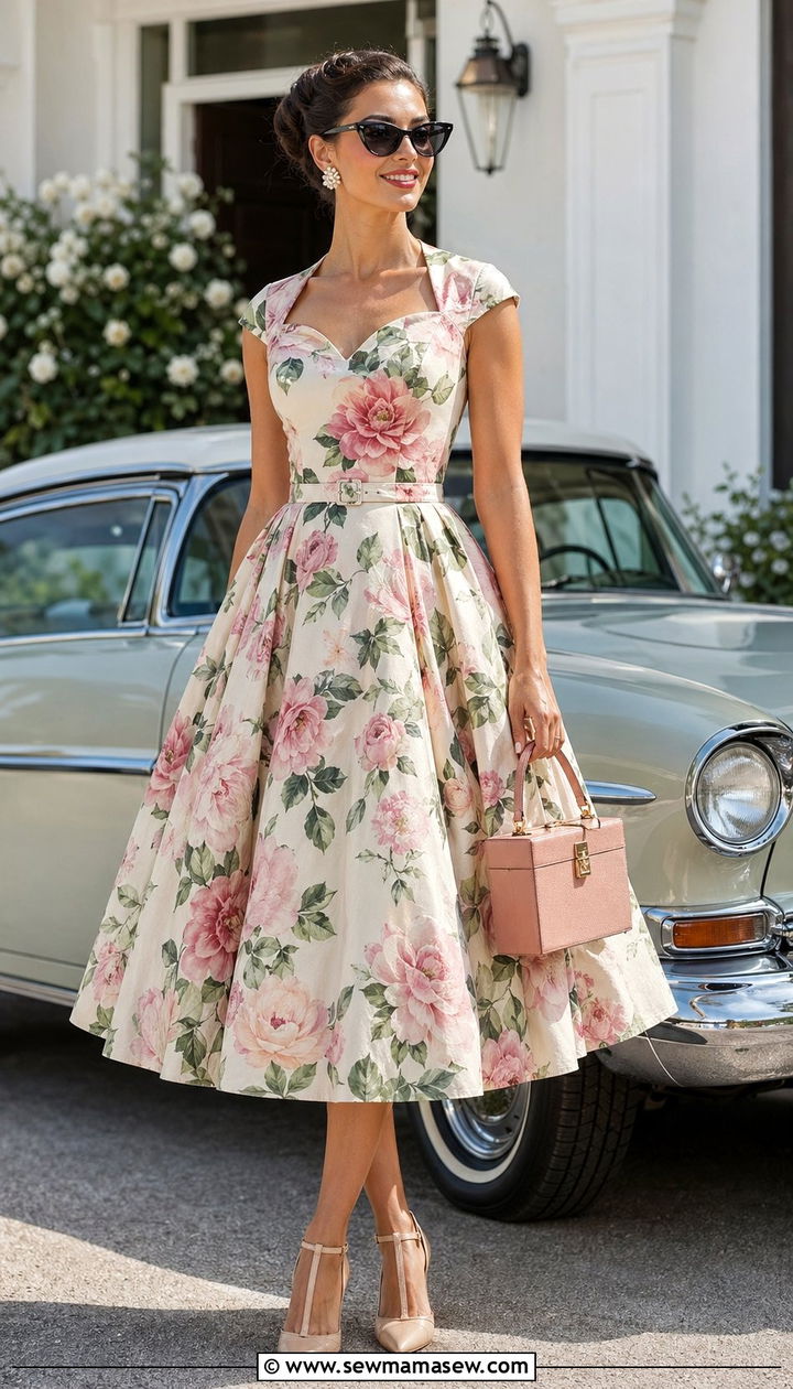 Vintage inspired wedding guest dress with T strap heels - 30 Wedding guest outfits with dresses