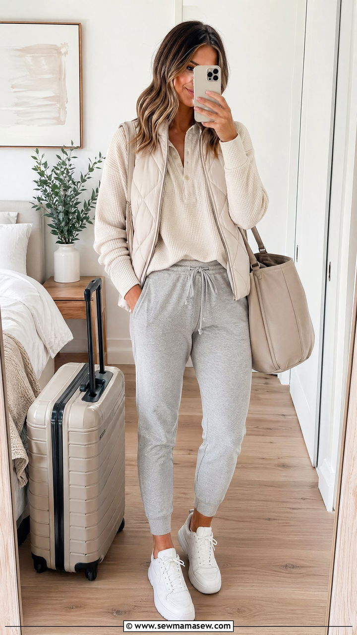 Waffle Henley And Joggers Outfit - 35 casual outfits for women