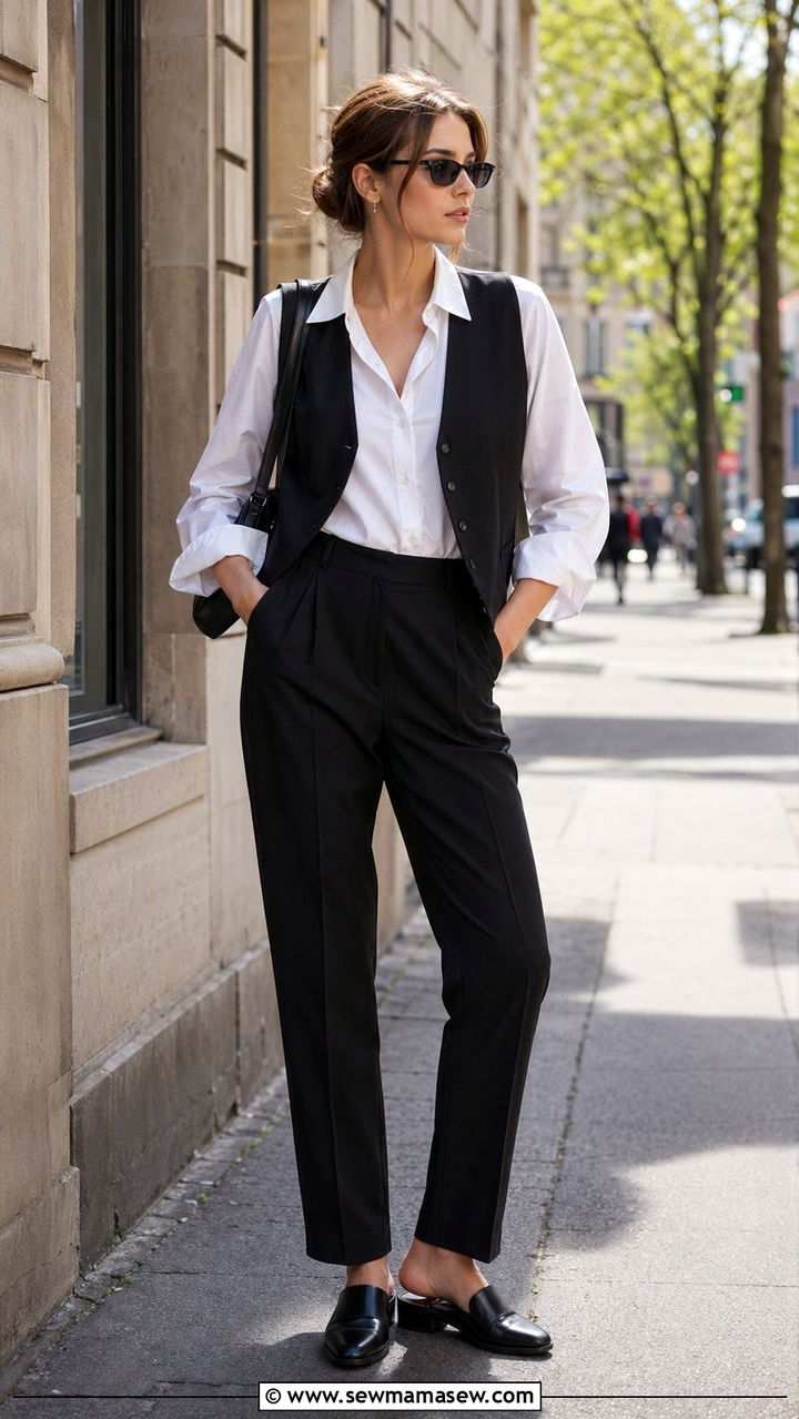 Waistcoat Vest With A Crisp White Shirt And Relaxed Tailored Trousers - 30 90s spring outfits