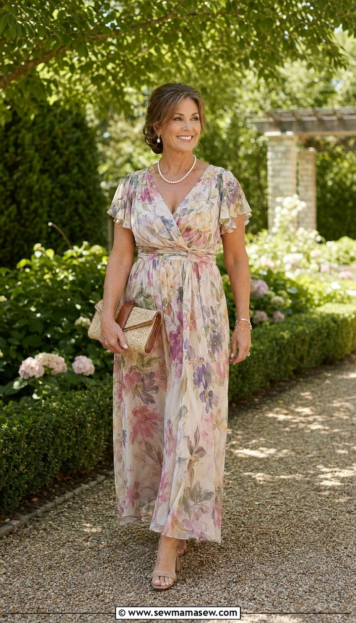 Watercolor Floral Maxi Dress For Garden Party - 35 Mother of the groom outfit ideas