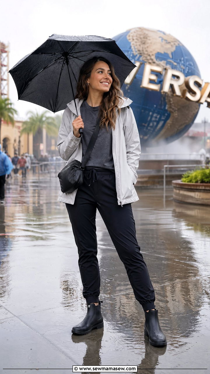 Waterproof Jacket With Quick Dry Pants And Rain Boots - 35 Universal Studios outfit ideas