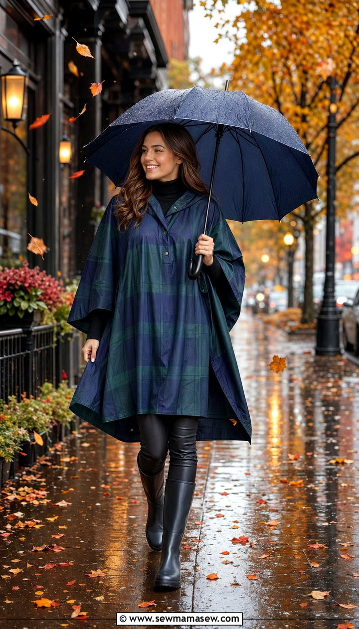 Waterproof poncho with skinny jeans and rain boots - 35 rainy day outfits for women