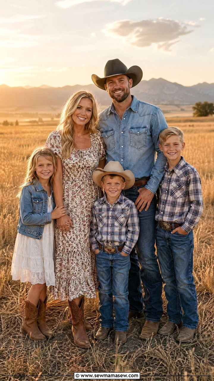 Western Style Summer Family Photo Outfits - 35 summer family photo outfit ideas