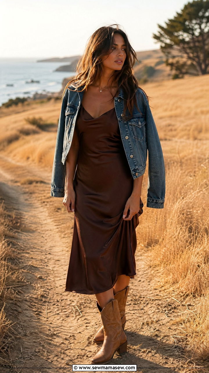 Western boots and midi slip dress outfit - 35 Cool girl outfit ideas