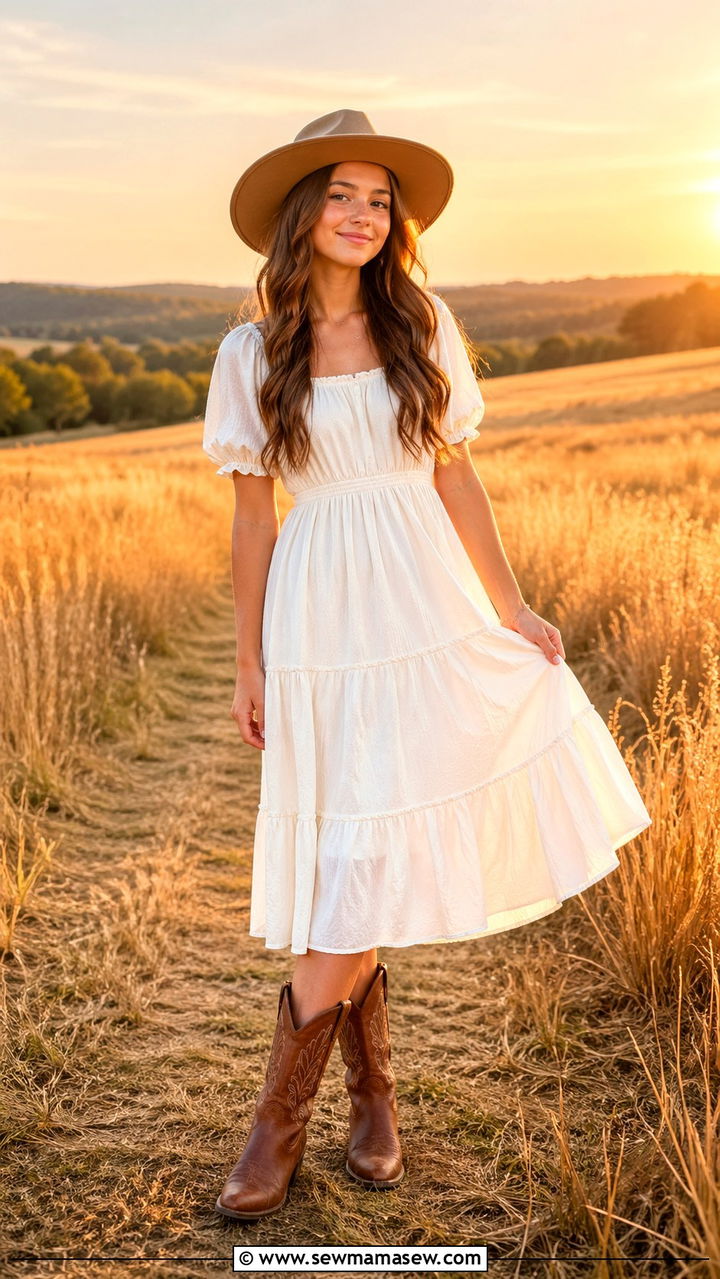 Western cowboy boots and dress senior photos - 30 Senior photoshoot outfit ideas