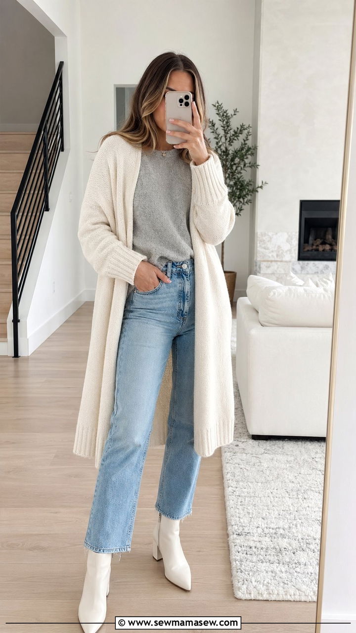 White Ankle Boots With Light Wash Straight Jeans Outfit - 30 Ankle boots outfit ideas with jeans