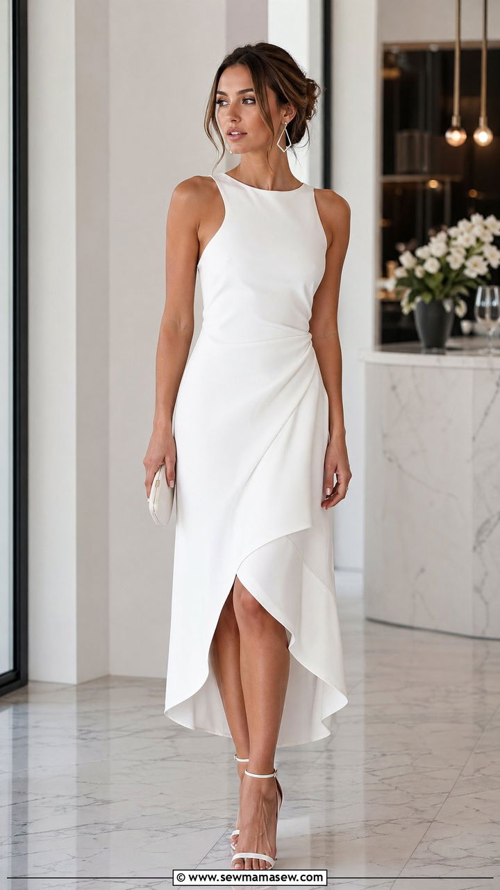 White Asymmetrical Hem Dress - 35 White outfit ideas