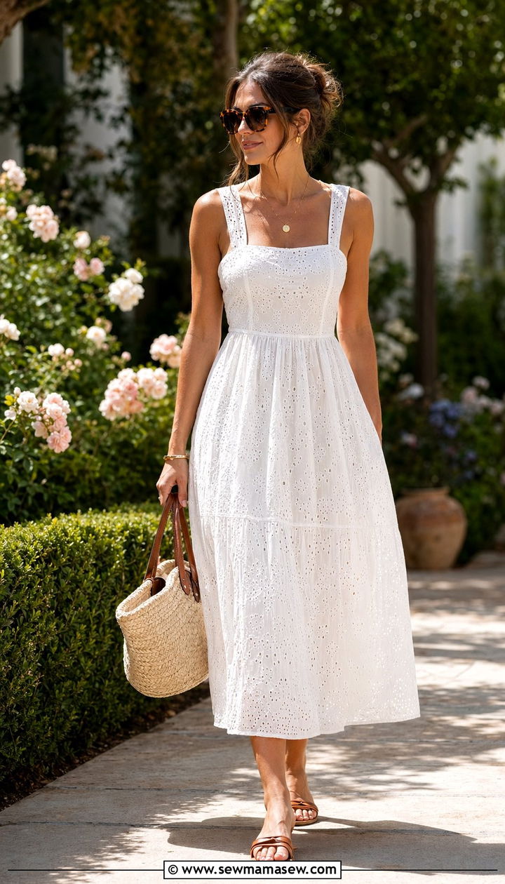 White Broderie Anglaise Sundress Outfit - 30 Aesthetic spring outfits