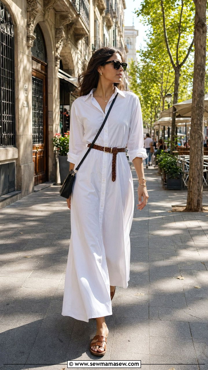 White Button Down Maxi Dress Barcelona Outfit - 30 Barcelona outfit ideas