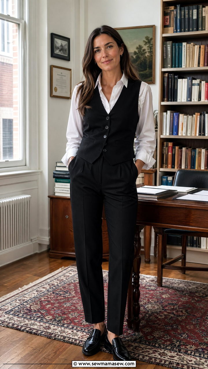 White Button Down With Wool Vest And Black Suit Pants - 35 Counselor outfit ideas