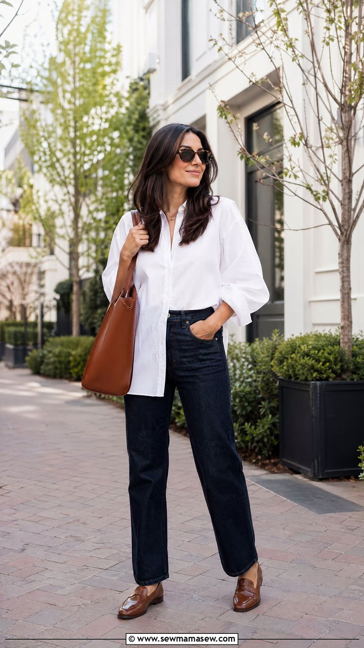 White Button Down and Dark Denim - 35 spring minimalist outfit ideas