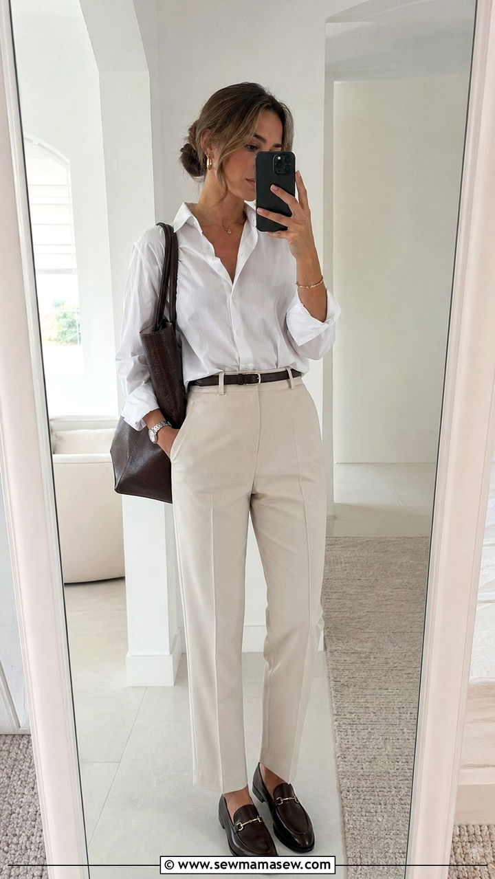 White Button Down and Tailored Trousers Brunch Outfit - 35 Old money outfit ideas for brunch