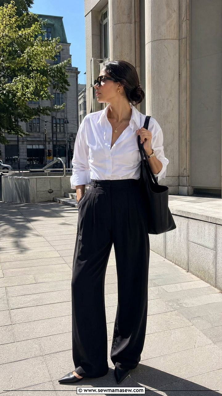 White Button Down and Wide Leg Pants Outfit Spring - 35 spring minimalist outfits