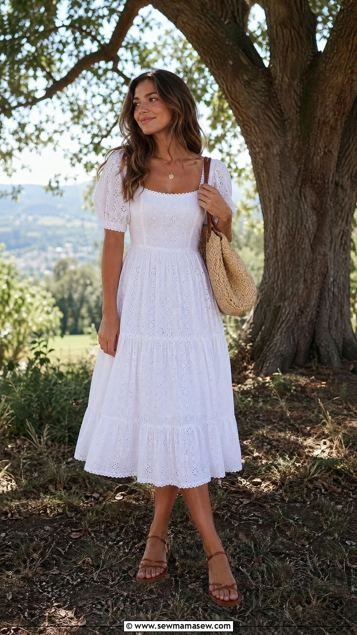 White Cotton Midi Dress Summer Romantic Outfit - 35 summer romantic outfits