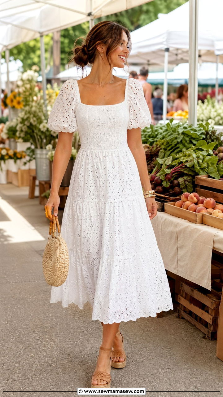 White Eyelet Dress Summer Romantic Outfit - 35 summer romantic outfits