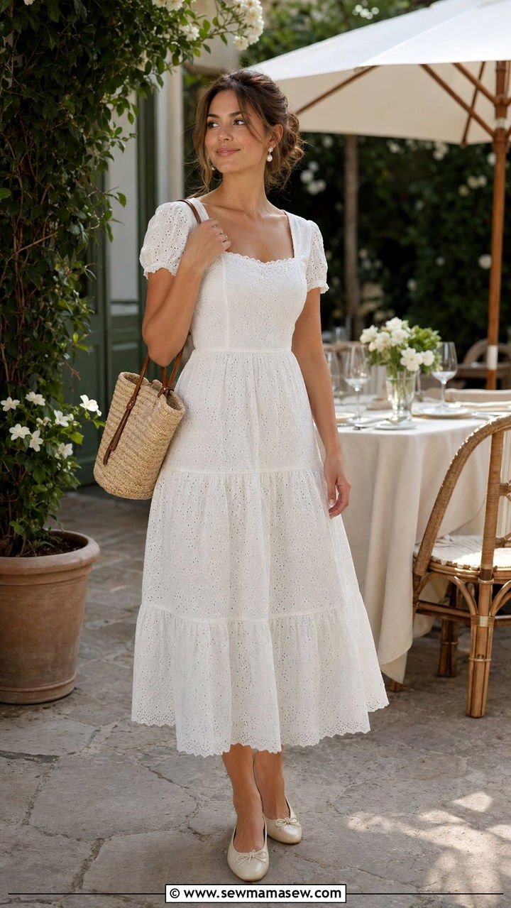 White Eyelet Dress and Ballet Flats Brunch Outfit - 35 Old money outfit ideas for brunch