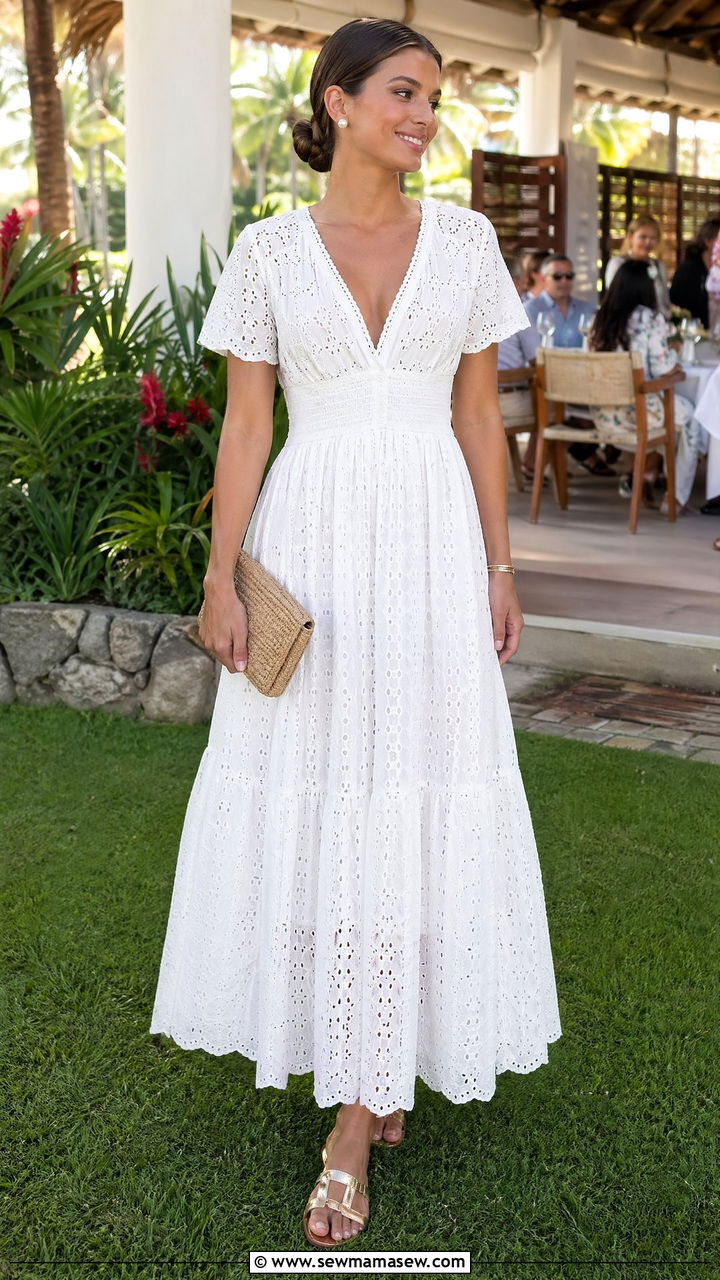 White Eyelet Maxi Dress Resort Outfit - 35 what to wear on a resort vacation