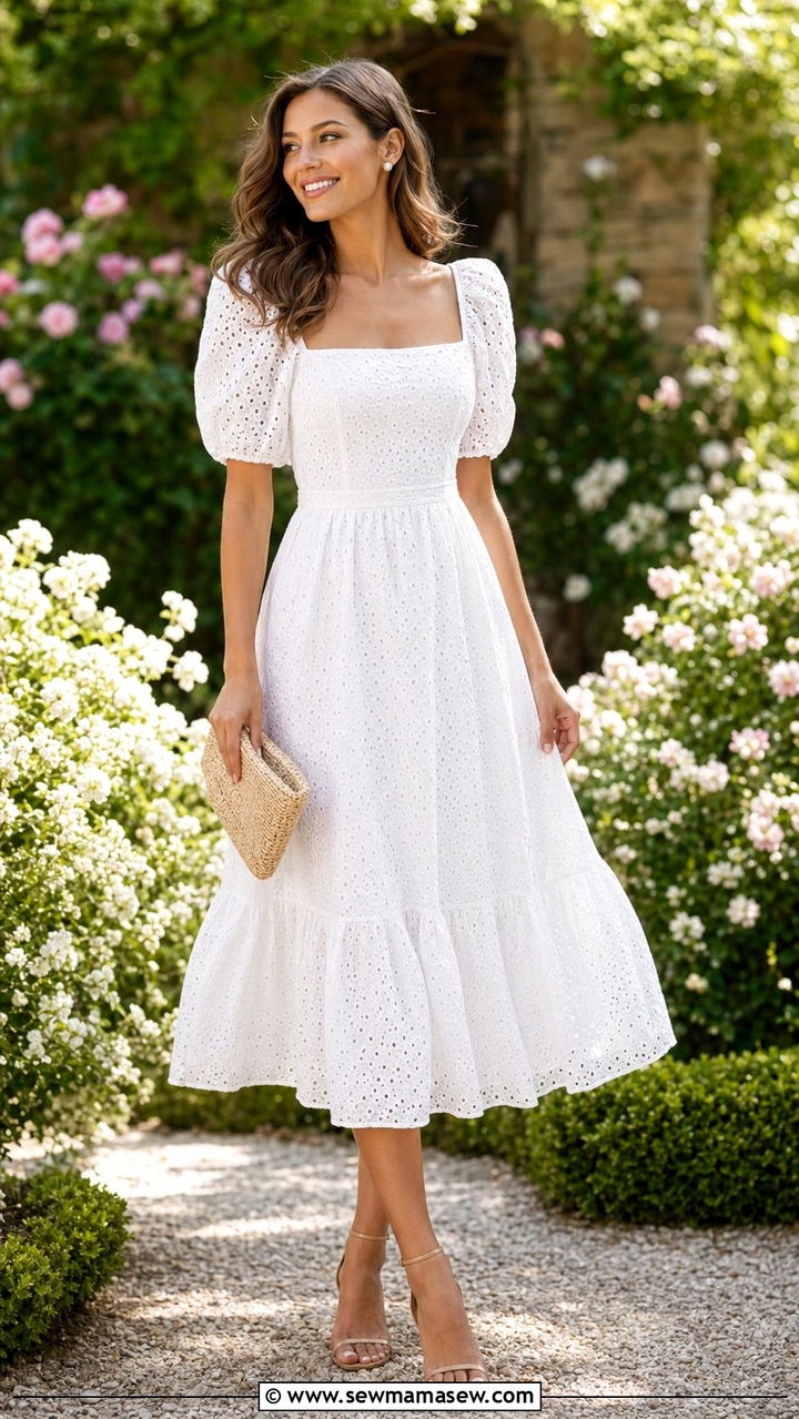 White Eyelet Midi Dress - 30 Aesthetic summer outfits