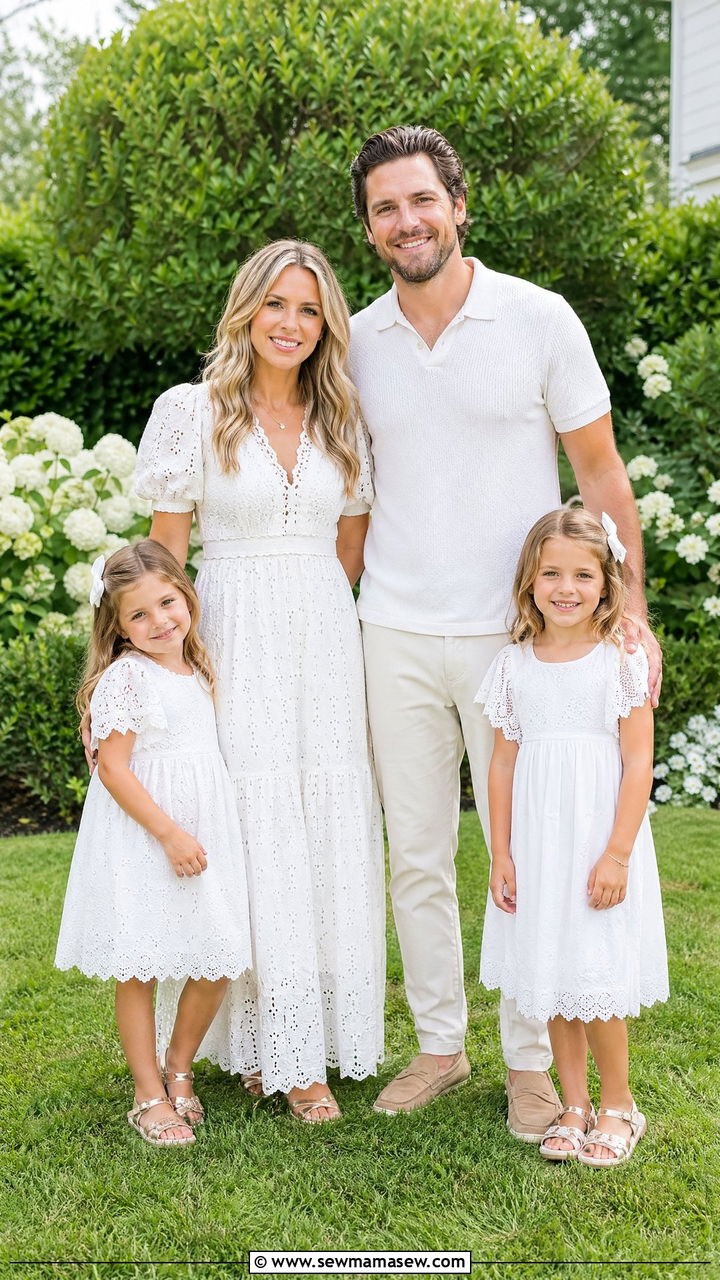 White Eyelet and Lace Family Photo Outfits - 35 summer family photo outfit ideas