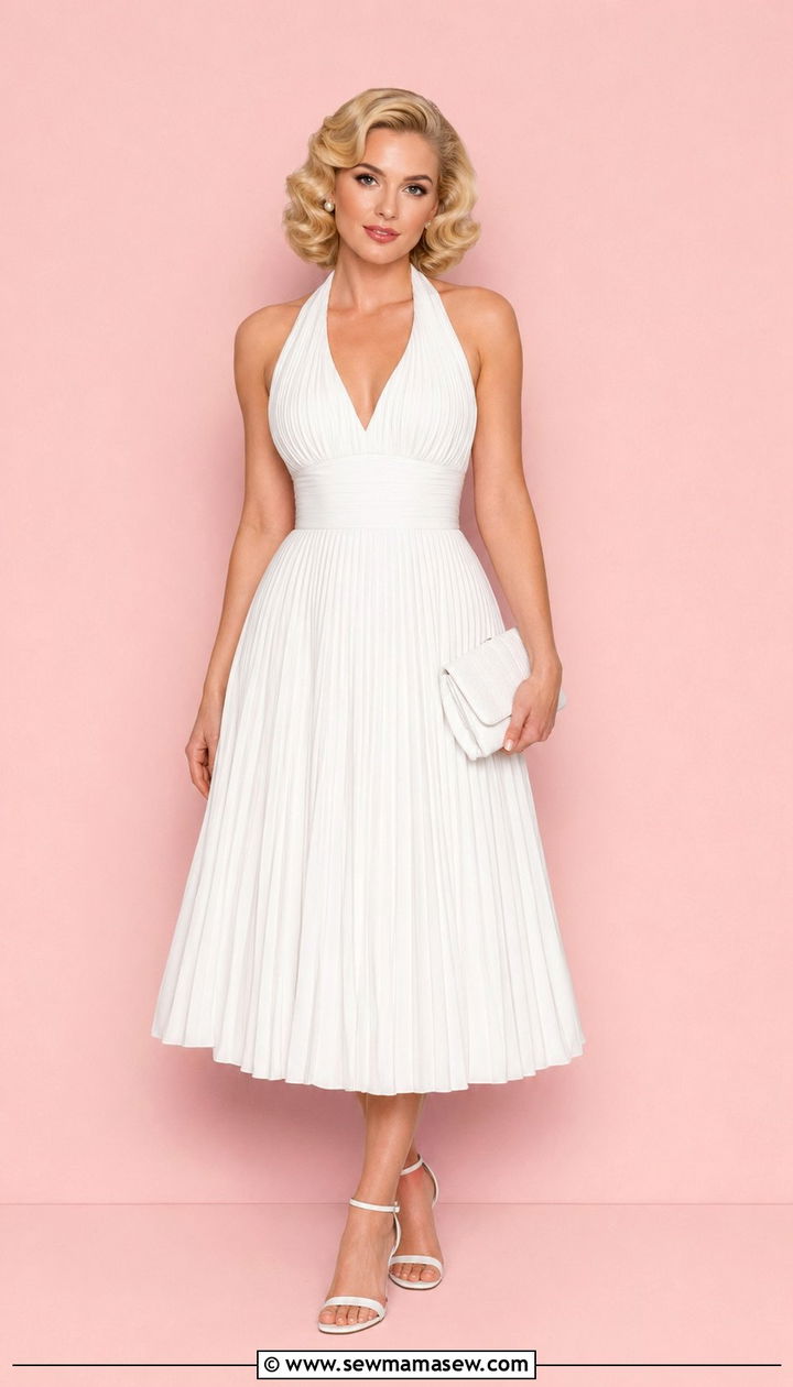 White Halter Dress With Strappy Heels - 35 Old Hollywood outfit ideas