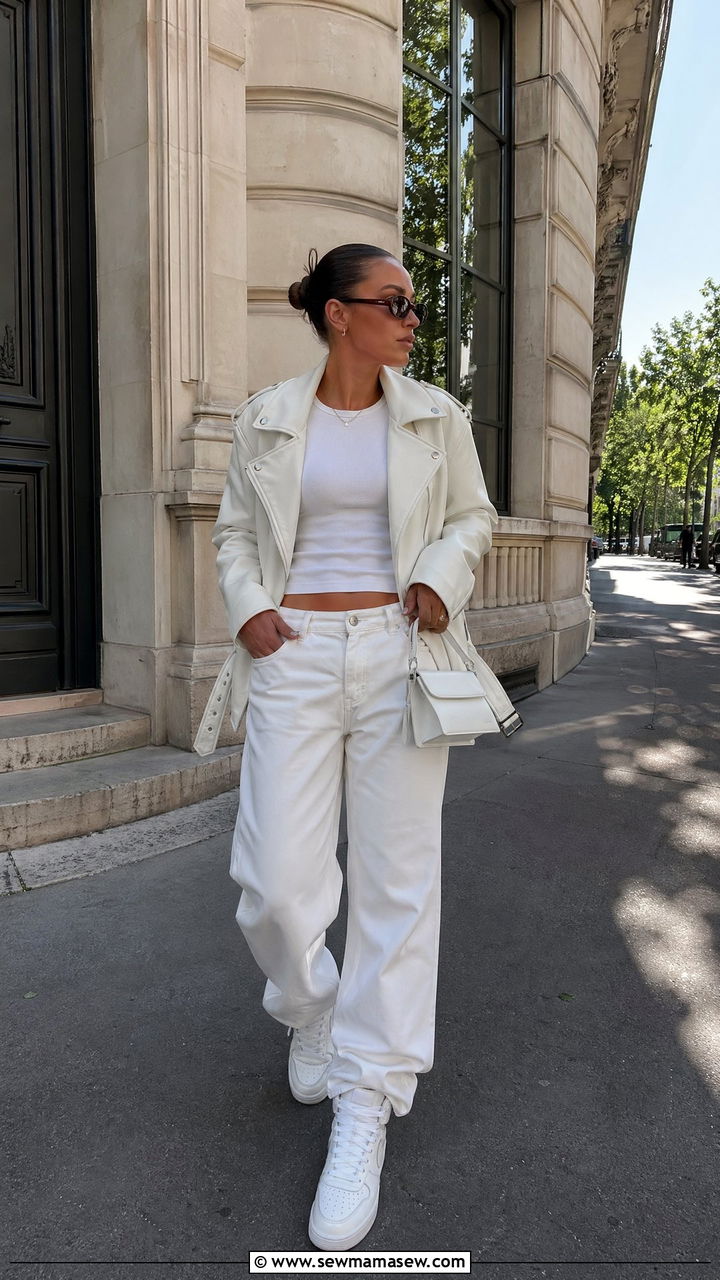 White High Top Sneakers and Baggy Jeans Outfit - 35 White outfit ideas