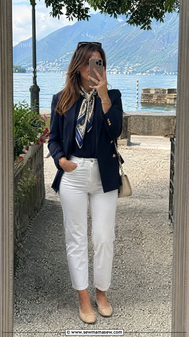 White Jeans And Navy Blazer Italy Spring Outfit - 35 Spring Italy outfit ideas