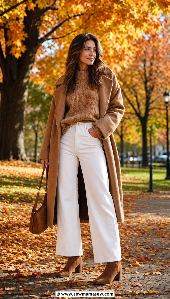 White Jeans With Chunky Knit Sweater and Ankle Boots - 30 white jeans outfit ideas for women