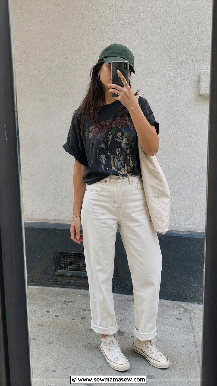 White Jeans With Graphic Tee and Sneakers - 30 white jeans outfit ideas for women