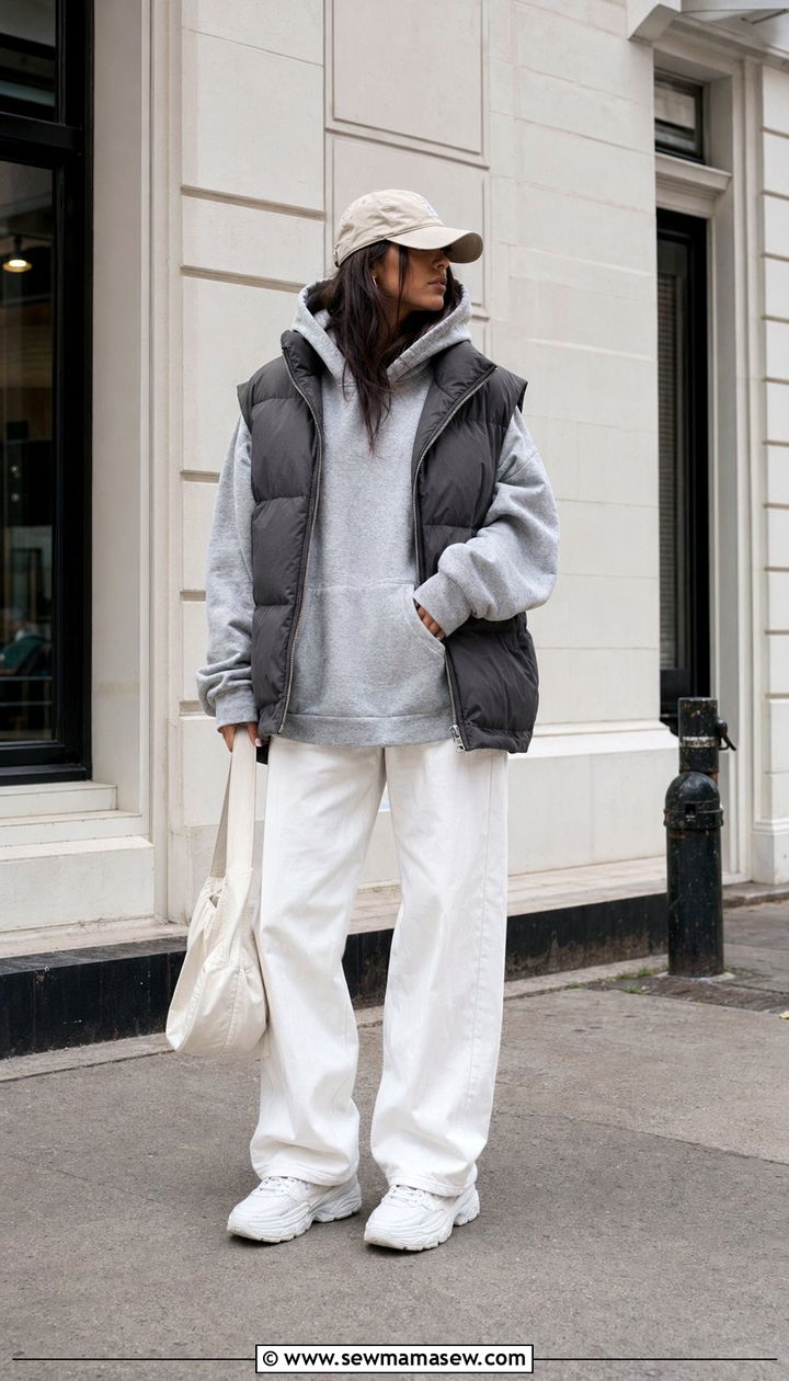 White Jeans With Hoodie and Dad Sneakers - 30 white jeans outfit ideas for women